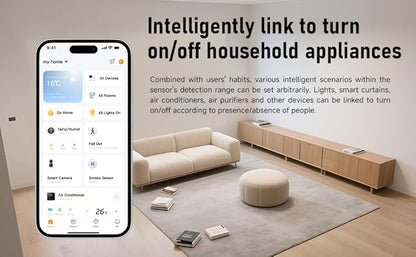 60GHz mmWave Radar Sleep Monitor, Non-Wearable Heart Rate and Breathing Sensor, WiFi Smart Presence Detector for Elderly Care, Real-Time Vital Signs Tracker, Compatible with Alexa & Google Home