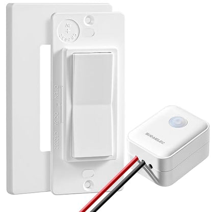 SURAIELEC Wireless Light Switch Receiver Kit, No Neutral Wire for Old Homes | Upgraded Antenna for Metal Box Signal Boost, 100FT Interference-Free Range, 2A 100W LED Decorator Rocker Remote Wall Switch