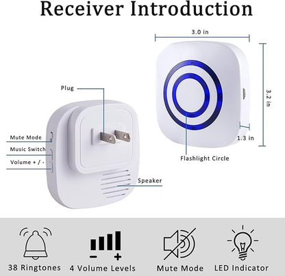 BESTOONE Motion Sensor Alarm, Long Range Wireless Driveway Alarm, Indoor Home Security System Electric Doorbells, 2 Motion Detector and 1 Alarm, 38 Chime Tunes, LED Indicator