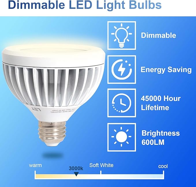 2 Pack PAR30 Outdoor Flood Light Bulb 75 Watt Equivalent, Aluminum Waterproof Short Neck LED Bulb Dimmable, E26 Base 3000K Warm White 13W, 40° Beam Angle, UL