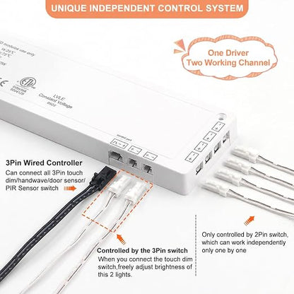 VST 60W LED Power Supply, 100V-240V AC to 12V DC Low Voltage Transformer with JST Ports, Cabinet Light Power Adapter, ETL Certified, White
