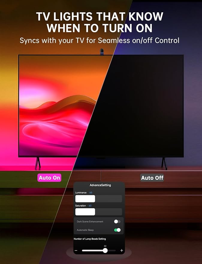 TV Backlight Sync to Screen with Sensor, 18ft RGB LED Light Strip for 75-85” Monitor, Smart App Control, Game & Music Sync Color Lighting