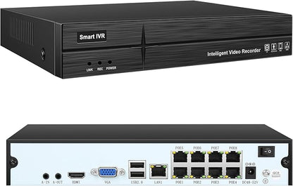 MWRCTV 4K 16CH 8 PoE Port Network Video Recorder 4K NVR for Security Camera System,Supports 8MP 5MP 4MP 2MP HD PoE IP Cameras,UP to 16TB HDD(NOT Include HDD)