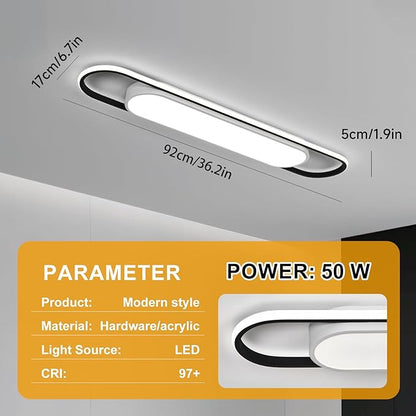 3Ft Cool White Modern LED Ceiling Lighting,50W Metal Linear Ceiling Lamp,6500K High Brightness Simple Long Light for Kitchen Dining Living Room Laundry, Garage Cloakroom Lighting (36.2Inch)