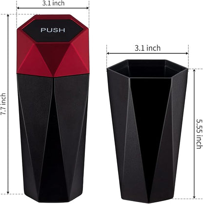 JUSTTOP Car Trash Can with Lid, Mini Diamond Design Portable Trash Can, Plastic Material and Multipurpose Organizers for Car,Home,Office(Red)