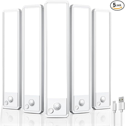 Under Cabinet Motion Sensor Lighting: 12 Inch Dimmable Rechargeable Lights Indoor - Battery Operated Lights - Undercabinet Closet Light Magnetic Led Light for Kitchen Home Bathroom Counter 5 Pack