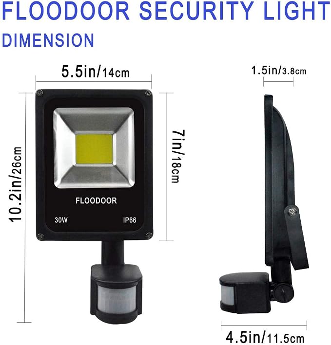 30W LED Motion Sensor Light Outdoor Waterproof Flood Light 12-24V AC/DC Super Bright Security Light, 6000K, 2700LM, Daylight White, 150W Bulb Equivalent, PIR Sensor Light (2 Pack)