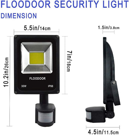 30W LED Motion Sensor Light Outdoor Waterproof Flood Light 12-24V AC/DC Super Bright Security Light, 6000K, 2700LM, Daylight White, 150W Bulb Equivalent, PIR Sensor Light (2 Pack)