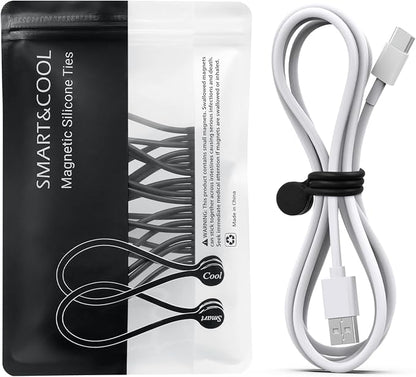 SMART&COOL Reusable Silicone Magnetic Cable Ties for Bundling and Organizing, Holding Stuff, Book Markers, Fridge Magnets, Assorted Color, 7.16'' (10-Pack, Black) | For Bundling and Organizing, Holding Stuff, Book Markers, Fridge Magnets