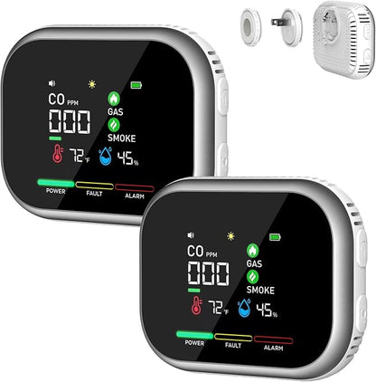 6 in 1 Portable Steadfast Haven Air Quality Detector-with High Accuracy Dual Sensors, HD Screen, Display Temperature Humidity, Magnetic Mount, Built-in Battery Backup for Home(2, White)