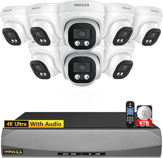 (2026 Update) 4K PoE Security Camera System, 8 Wired Dome Cameras Outdoor Indoor, 130° Wide Angle, 8CH NVR with 6TB HDD, Built-in Mic, Free App Remote Access, No Monthly Fee, 90 Days Recording