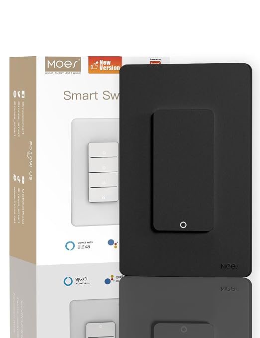 MOES WiFi Smart Light Switch 1 Gang, Neutral Required, Black
