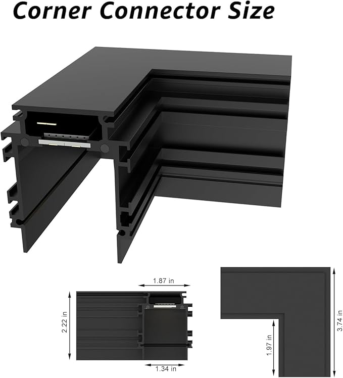 SCON Horizontal Corner Joint Connector for Recessed Magnetic Track Lighting, Professional Grade Aluminum Corner Piece to Create Custom L-Shape Layouts, 24V, Compatible Magnetic Track System