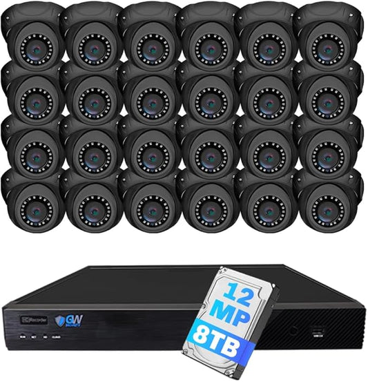 GW Security 32 Channel 12MP NVR 4K AI Face Recognition Human & Vehicle Detection Surveillance Security Camera System with 24 UltraHD 4K 8MP IP PoE Microphone Dome Security Cameras (Grey)