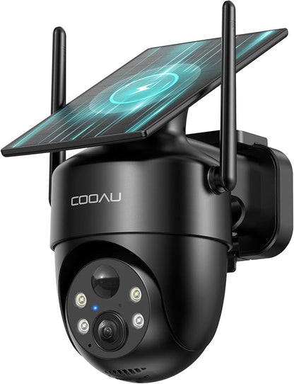 COOAU Solar Security Cameras Wireless Outdoor – Low-Light Rechargeable, Easy to Install, 2K 360° Camera for Home Security, Surveillance Cam with AI Smart Detection, Color Night Vision, IP66, Alexa