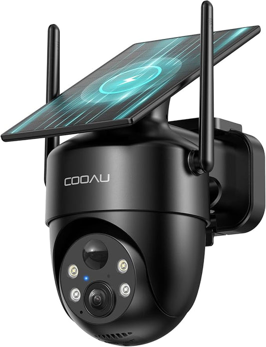 COOAU Solar Security Cameras Wireless Outdoor – Low-Light Rechargeable, Easy to Install, 2K 360° Camera for Home Security, Surveillance Cam with AI Smart Detection, Color Night Vision, IP66, Alexa