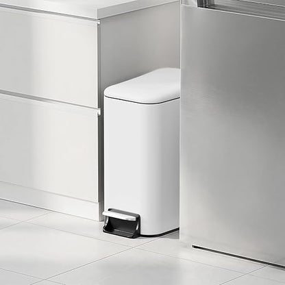 Small Bathroom Trash Can w/Lid Soft Close, 6 Liter/1.6 Gallon Stainless Steel Garbage Can w/Inner Bucket, Trash Bin Waste Basket for Kitchen, Bedroom, Living Room, Office, Toilet, White