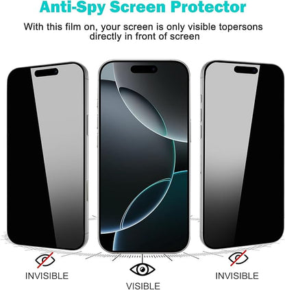 PEHAEL 3+3 Pack for iPhone 16 Pro Privacy Screen Protector with Camera Lens Protector Full Coverage Anti-Spy Tempered Glass Film 9H Hardness Easy Installation Bubble Free [6.3 inch]