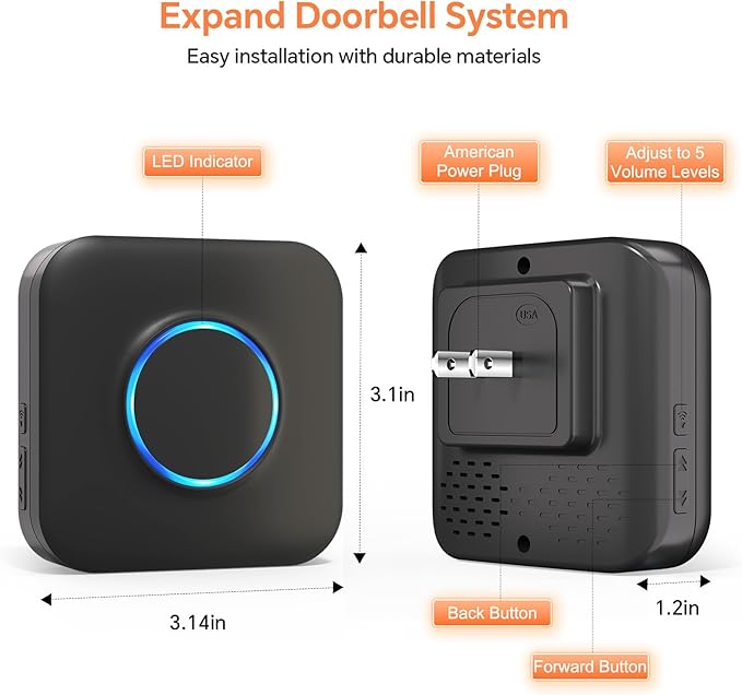 Smart WiFi Wireless Doorbell Chime for Google Nest, Ring, Blink – App-Connected with LED Light, No Wiring Required (1pack, Black)