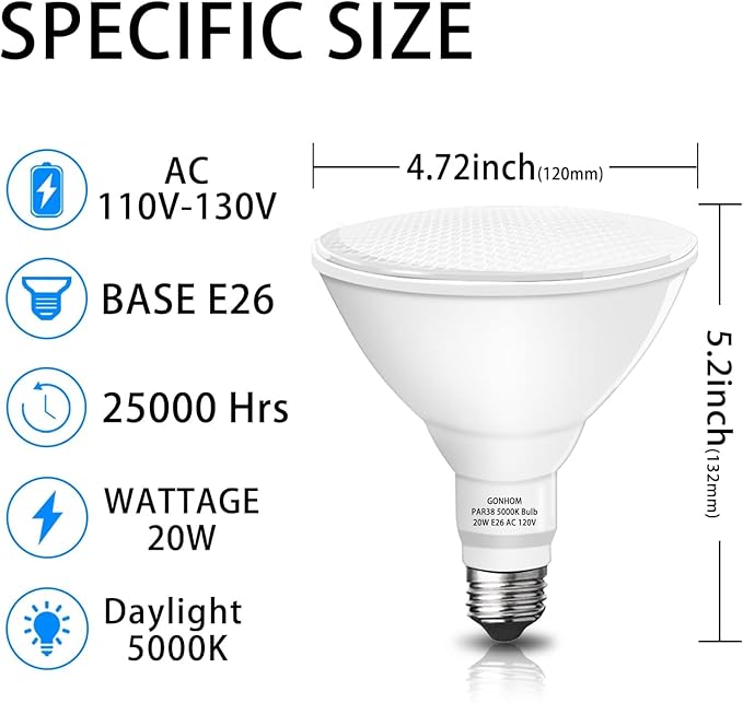 Gonhom Par38 LED Dusk to Dawn Flood Light Bulbs Outdoor,20W Replace up to 200W,1800LM,E26 Base Outdoor Flood Light Bulbs for Backyard,Garage,Porch,Garden,5000K 2 Pack