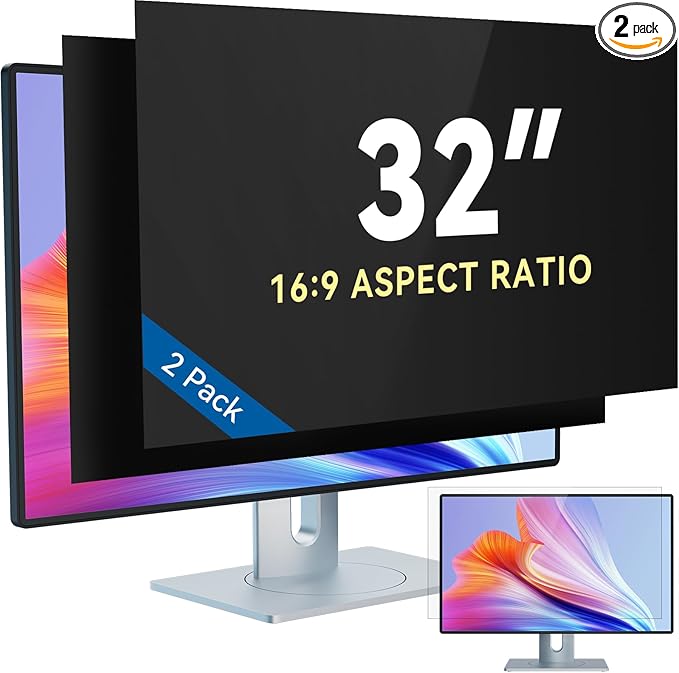 IPROKKO [2-Pack] 32 Inch Privacy Screen Filter for 16:9 Widescreen Monitor, Removable 32in Anti Blue Light Glare Privacy Shield, Anti Spy Security Protector for Computer PC Desktop [Compatible with Curved Screen]