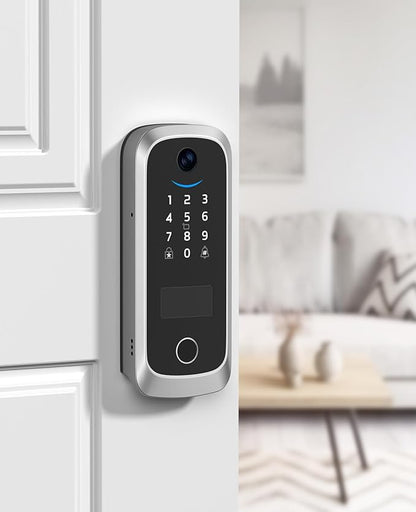 Video Smart Lock with Camera, Built-in Rechargeable Lithium Battery Entry Keyless Door Lock, App Control, Fingerprint ID, IC Card, Keypad Code, Auto Lock for Front Door (Silver)
