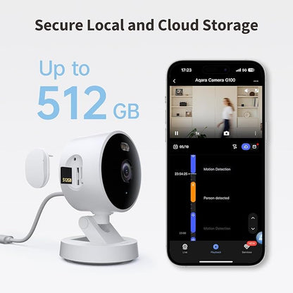Aqara G100, 2K Indoor/Outdoor Security Camera, HomeKit Secure Video, 2-Way Audio, Spotlight Color/IR Night Vision, AI Detection, 140° FOV, Wi-Fi 6, Supports HomeKit, Alexa, Google and IFTTT, White