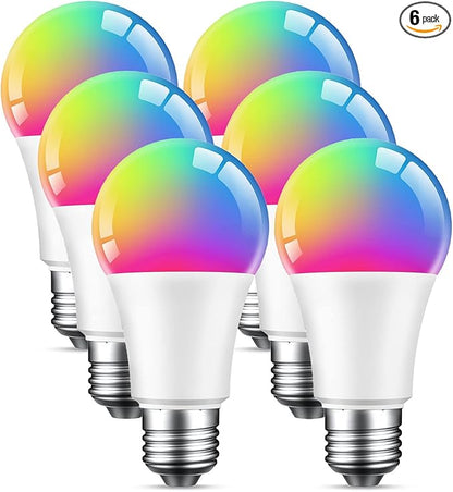 Beantech Smart Bulb, WiFi Light Bulbs, Color Changing Light Bulb, Smart Light Bulbs Work with Alexa & Google Assistant, A19 RGB Alexa Light Bulb, RGB+White, Dimmable LED Light Bulbs, (Pack of 6)