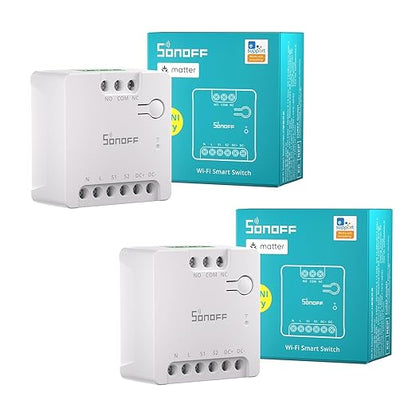 SONOFF WiFi MINI-D Smart Switch with Matter,Dry Contact Output,Supports AC or DC Input,Compatible Alexa & Google Home,for Garage Doors、Boilers、DC Low Power Motors/Solenoid Valves (2 PCS)