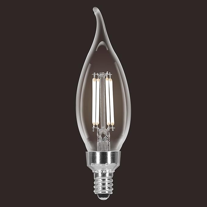 Sylvania B10 Clear LED White Filament Bulb, 6W, Dimmable, 500 LMS, Candelabra Base, 5000K, Daylight - 4 Pack (41849)