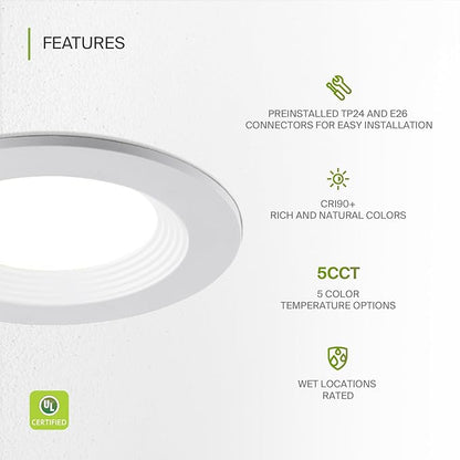 ASD 4 Inch Retrofit LED Recessed Light - 9W 2700K-5000K 700LM Retrofit LED Recessed Lighting 4 Inch, Dimmable Recessed Lights, Wet Rated Baffle Trim Can Lights, UL