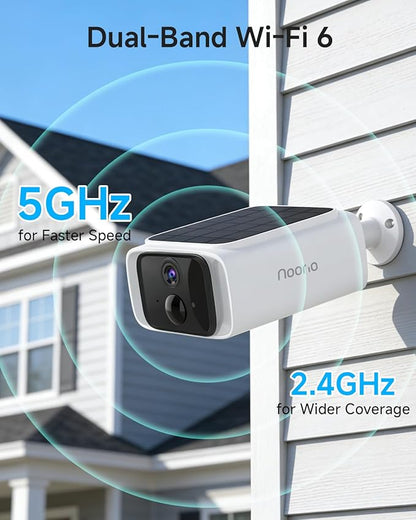 Noorio 2K Solar Security Cameras Wireless Outdoor, 2.4/5G WiFi Camera for Home Security with Fix Solar Panel, Color Night Vision, 2-Way Talk, IP65 Waterproof, Alexa, Surveillance Outdoor, SB400