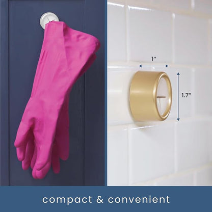 S&T INC. Adhesive Push Towel Hooks, 4 Pack, Brushed Gold | 2 Installation Options, Round Hooks for Kitchen, Bathroom, Garage and Home Use, Organization Hooks, Strong Grip