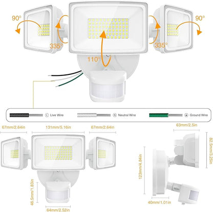 Onforu 3 Pack 75W Motion Sensor Outdoor Lights, 7000lm Dusk to Dawn Flood Light, LED Security Light with 3 Head, IP65 Waterproof Exterior Floodlight, 6500k Wall Light for Entryway Stairs Yard Garage