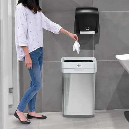 Clorox 13 Gallon Trash Can - 50L Slim Open Top Garbage Bin for Commercial Spaces, Kitchen, Office - Narrow Rectangular Stainless Steel Body with Hinged Rim Protection