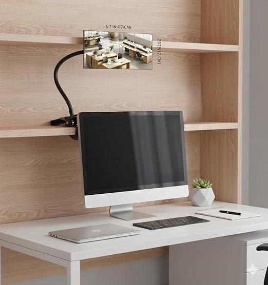 Clip on Security Mirror Convex Desk Office Cubicle for Personal Safety Desk Rear View Mirror Monitor Computer to See Behind You Flexible Gooseneck Rectangle 6.69"x2.95" Frameless