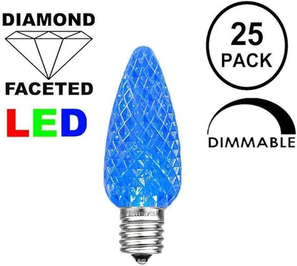 Novelty Lights 25 Foot C7 LED Outdoor Lighting Patio Christmas String Lights, Blue, White Wire, 25 Bulbs