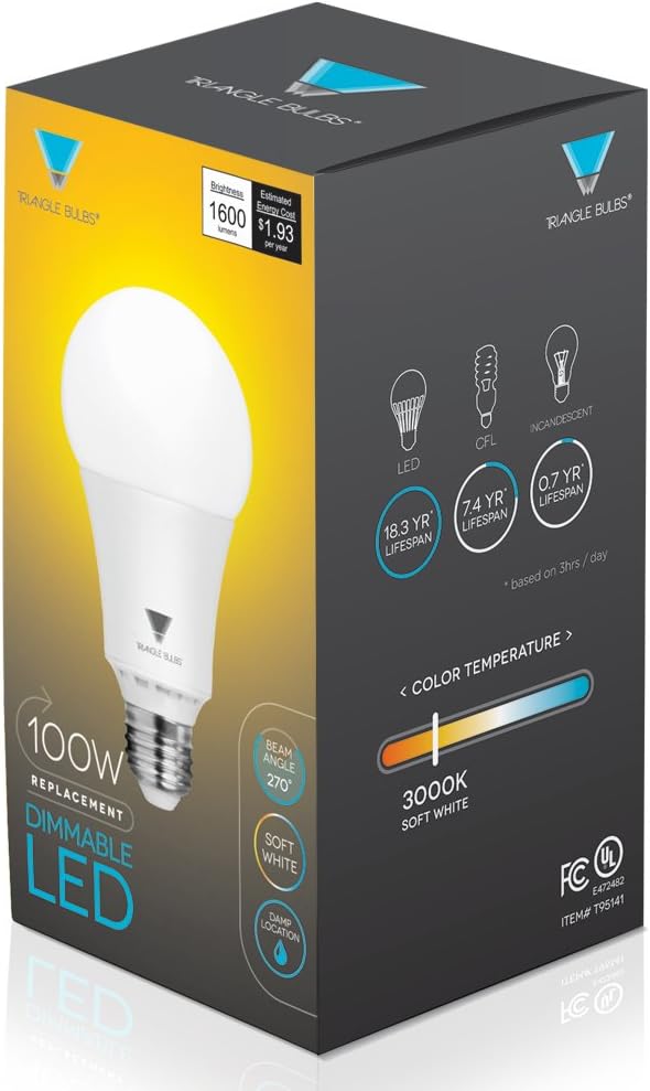 T95141, LED Dimmable 100 Watt Equivalent Soft White Light Bulbs, 4-Pack