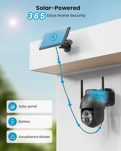ieGeek Solar Camera Outdoor Wireless, 2K WiFi Outside Cameras for Home Security, Battery Powered 3MP Surveillance Cam with 360° PTZ Color Night Vision, PIR Motion Detection Sensor, Siren, 2-Way Audio