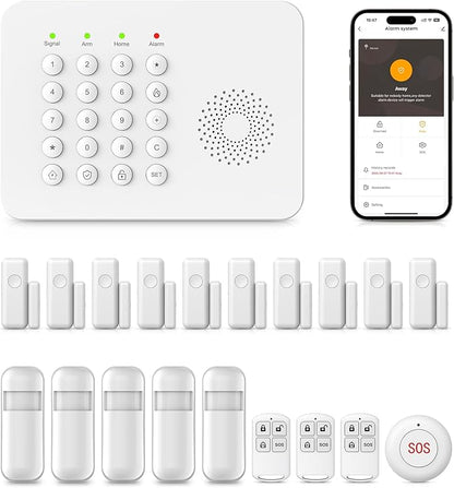 YBJ Alarm System for Home Security,DIY Wireless Home Alarm System with Door and Motion Sensors,Smart Keypad,No Subscription Fee (20-Piece-Kit)