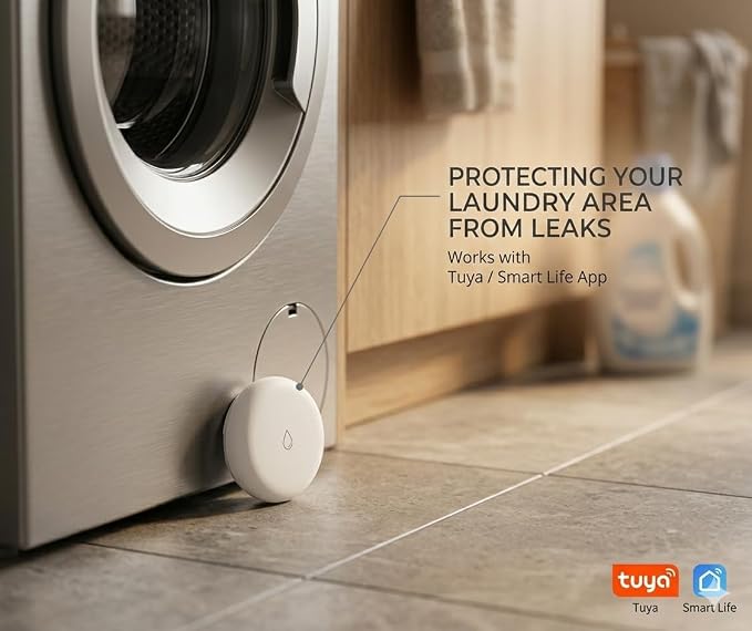 Tuya ZigBee Smart Water Leak Sensor with Built-in Alarm, IP54 Water-Resistant Flood Detector, App Notification & Remote Monitoring, Compatible with Alexa & Google Home (ZigBee Hub Required)