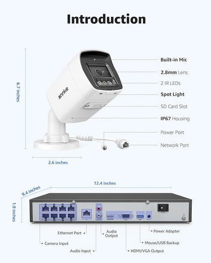 ANNKE H1200 12MP Security Camera System, 12MP H.265+ 8CH NVR and 4 X 12 Megapixel UHD PoE Surveillance IP Cam with Smart Dual Light, AI Human&Vehicle Detection, Color Night Vision (2TB Hard Drive)