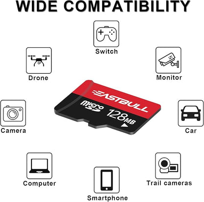 (Not 128GB) 128MB 10-Pack of Micro SD Cards, EASTBULL SD Memory Cards 128MB SD Cards Pack Full HD Video 90MB/s UHS-I U1 Class 10 for Surveillance Security Cam (10 Units and 2 Adapters)