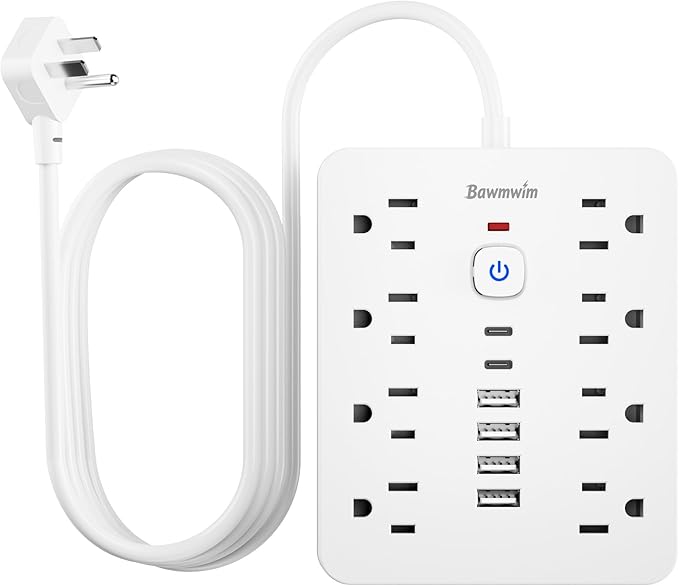 Surge Protector Power Strip - 8 Outlets(1850W/15A/14AWG) 4 USB A（2 USB C, 6FT Flat Plug Extension Cord, Wall Mount Multi Plug Outlet Extender, ETL Listed for Home, Dorm Room