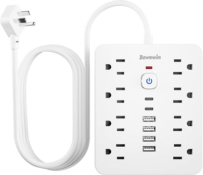 Surge Protector Power Strip - 8 Outlets(1850W/15A/14AWG) 4 USB A（2 USB C, 6FT Flat Plug Extension Cord, Wall Mount Multi Plug Outlet Extender, ETL Listed for Home, Dorm Room