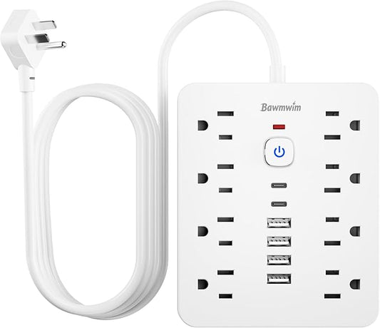 Surge Protector Power Strip - 8 Outlets(1850W/15A/14AWG) 4 USB A（2 USB C, 6FT Flat Plug Extension Cord, Wall Mount Multi Plug Outlet Extender, ETL Listed for Home, Dorm Room
