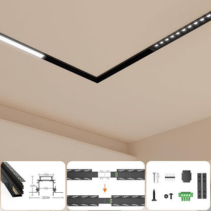 6 Pack Magnetic Track Lighting Rail, 4-Wire Recessed Aluminum Rail for LED Track Light System, Flush Mount 24V Low Voltage Adjustable Track for Ceiling (39.4inch/3.3ft)