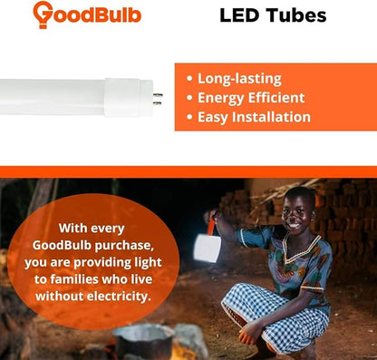 GoodBulb 4 Foot LED Tube 17 Watt T8 Medium Bi-Pin Base 5000K Daylight High Output 2400 Lumens 83 CRI Type A Plug & Go Car Dealership Lighting 25 Pack
