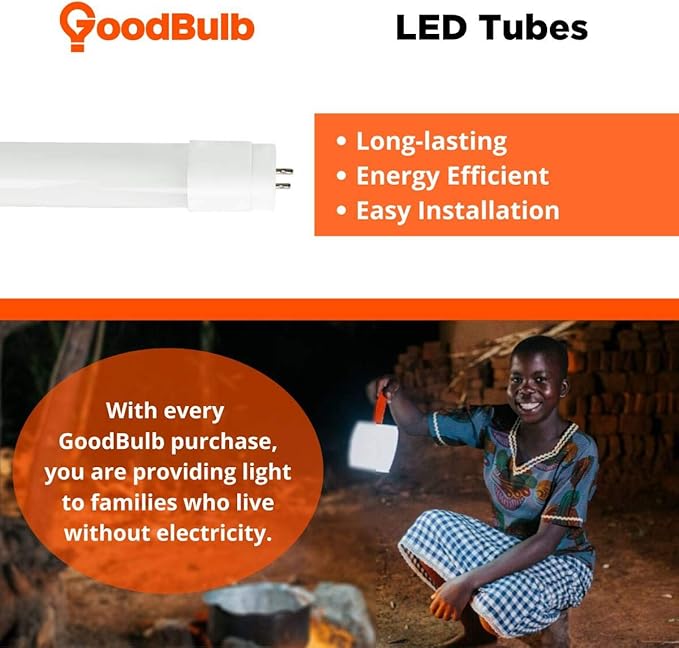 GoodBulb 4 Foot LED Tube 17 Watt T8 Medium Bi-Pin Base 5000K Cool White High Output 2200 Lumens 80 CRI Type B Direct Wire Car Dealership Lighting 25 Pack