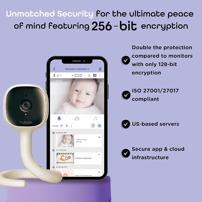 Hubble Connected AI Vision 5-in-1 2K UHD Baby Monitor with AI Alerts, True Cry Detection, Sleep Insights, Nightlight & Smart Soother, Flexible Mount, Dual-Band Wi-Fi (5 & 2.4 GHz)